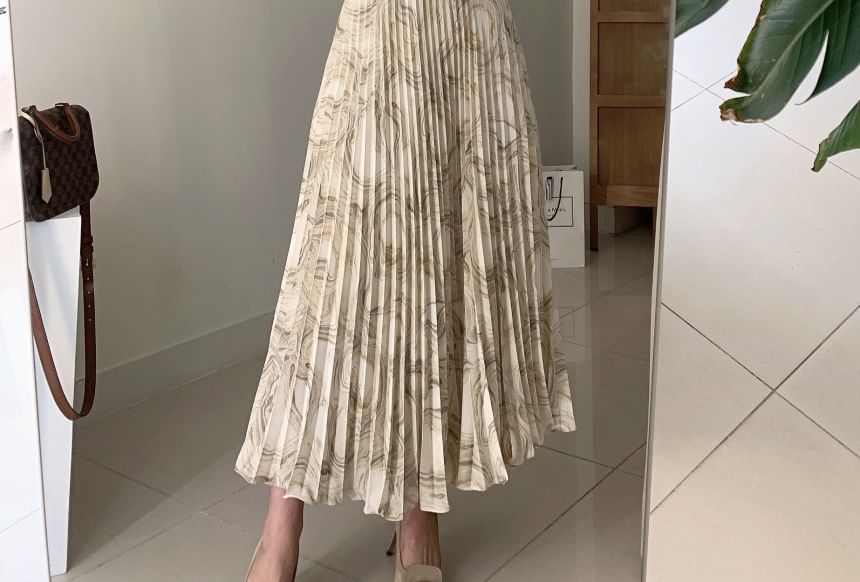 Coris - Midi-A-lijnjurk met lange mouwen en vierkante hals en bloemenprint