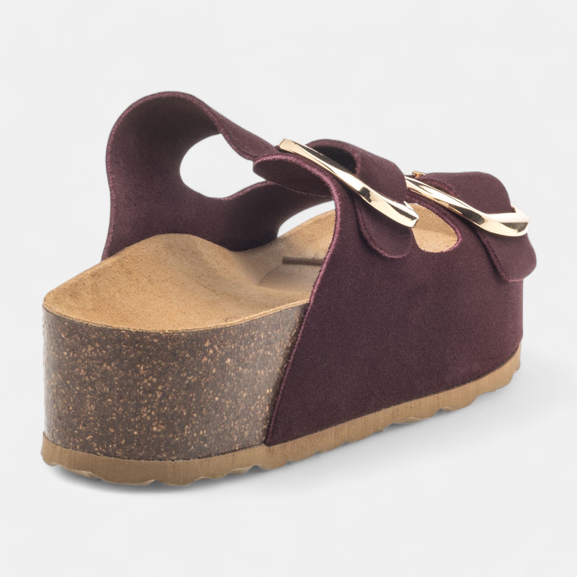 Mules semelle liège Femme en cuir bordeaux