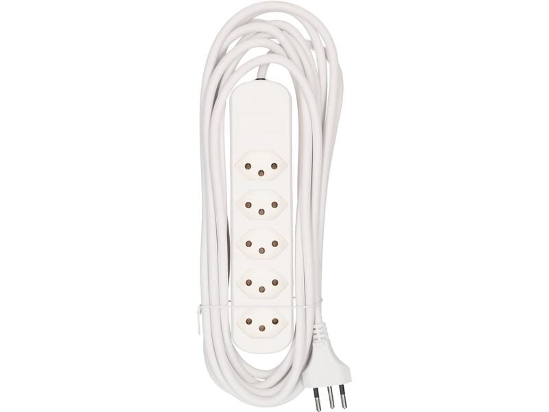 Max Hauri Steckdosenleiste Basic-Line, 5x T13, 5 m, Weiss Mehrfachsteckdose mit 5 m langem Kabel