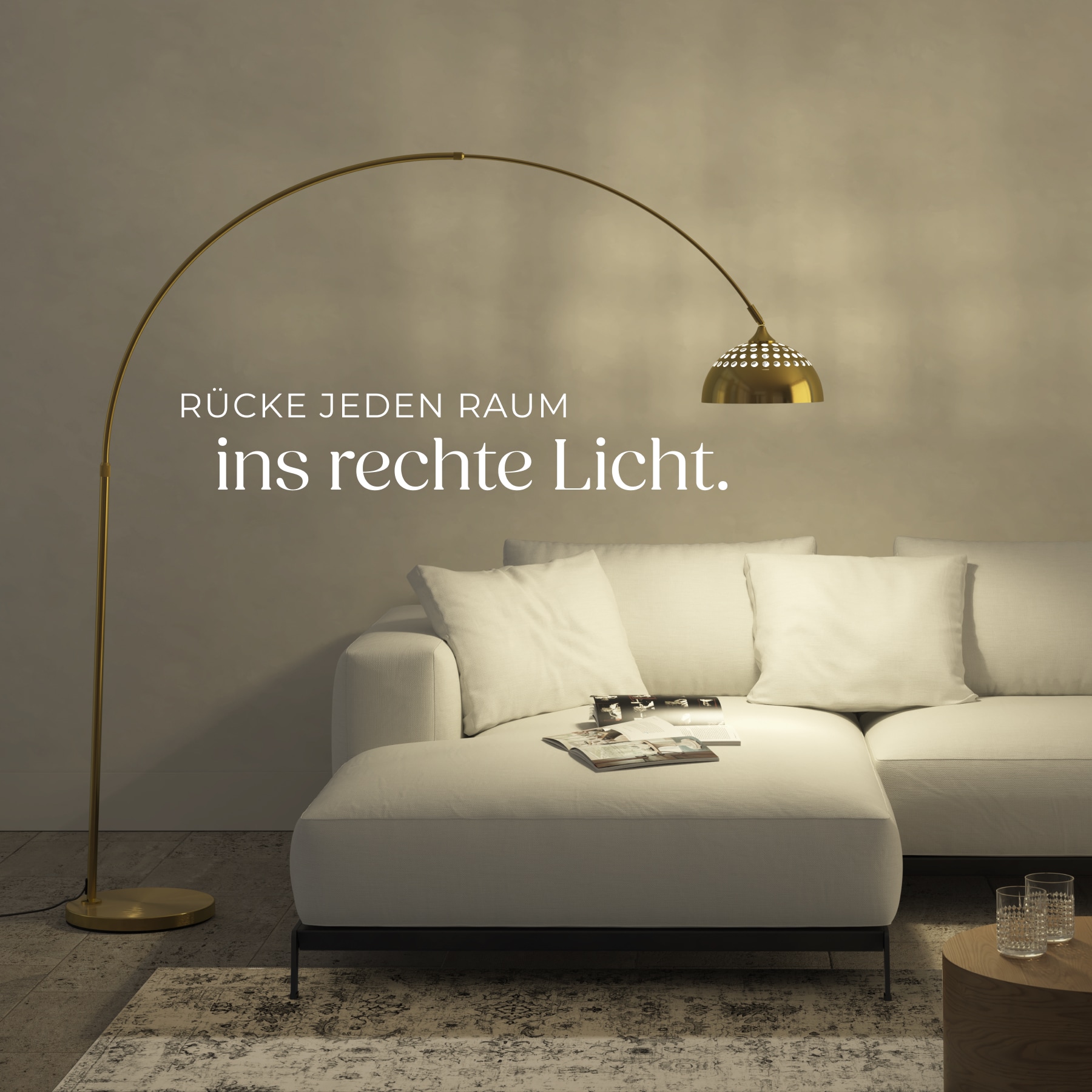 tectake® Bogenleuchte, 70er Jahre Retro-Stil, Teleskopbogen mit schwenkbarem Lampenschirm, Fußschalter, höhenverstellbar 187 - 206 cm