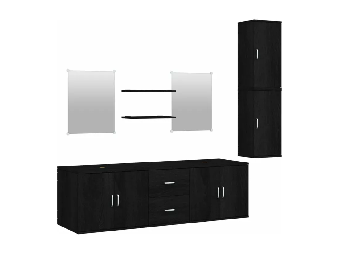 Ensemble de meubles salle de bain 7 pcs noir bois d'ingénierie