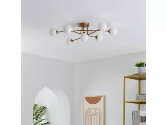 Plafonnier tendance métal et verre blanc - Estrela