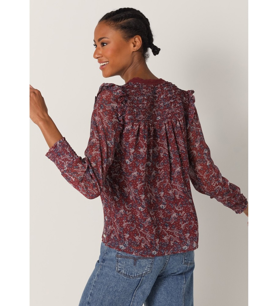 Blusa Lois Airy com estampa floral bordô