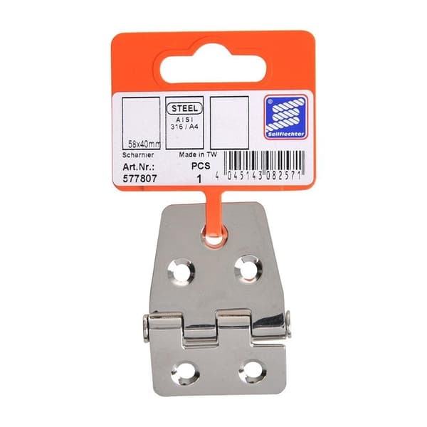 Hengsel. 58x40 mm. V4A RVS AISI 316. 5 hull