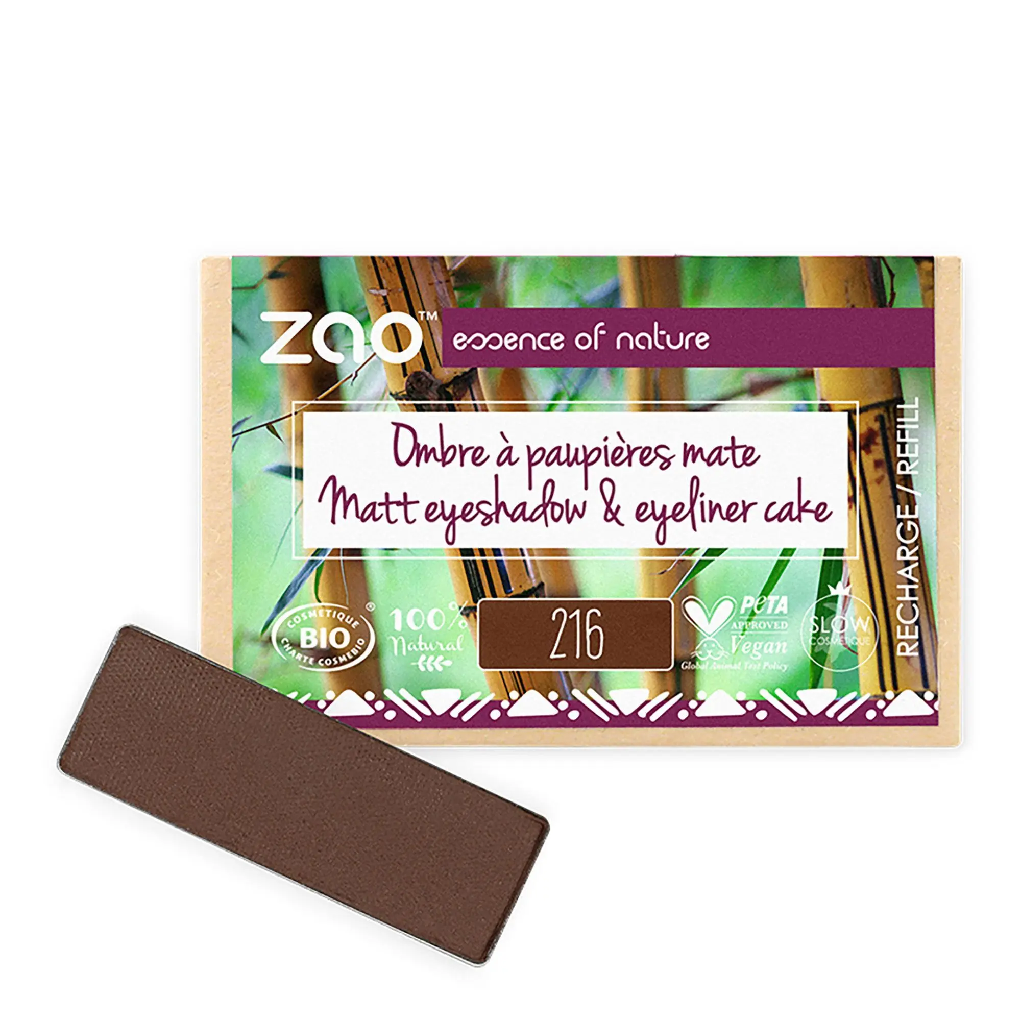 Zao Makeup - Recharge Ombre à Paupières Rectangle Bio, vegan et rechargeable Brun - Maquillage