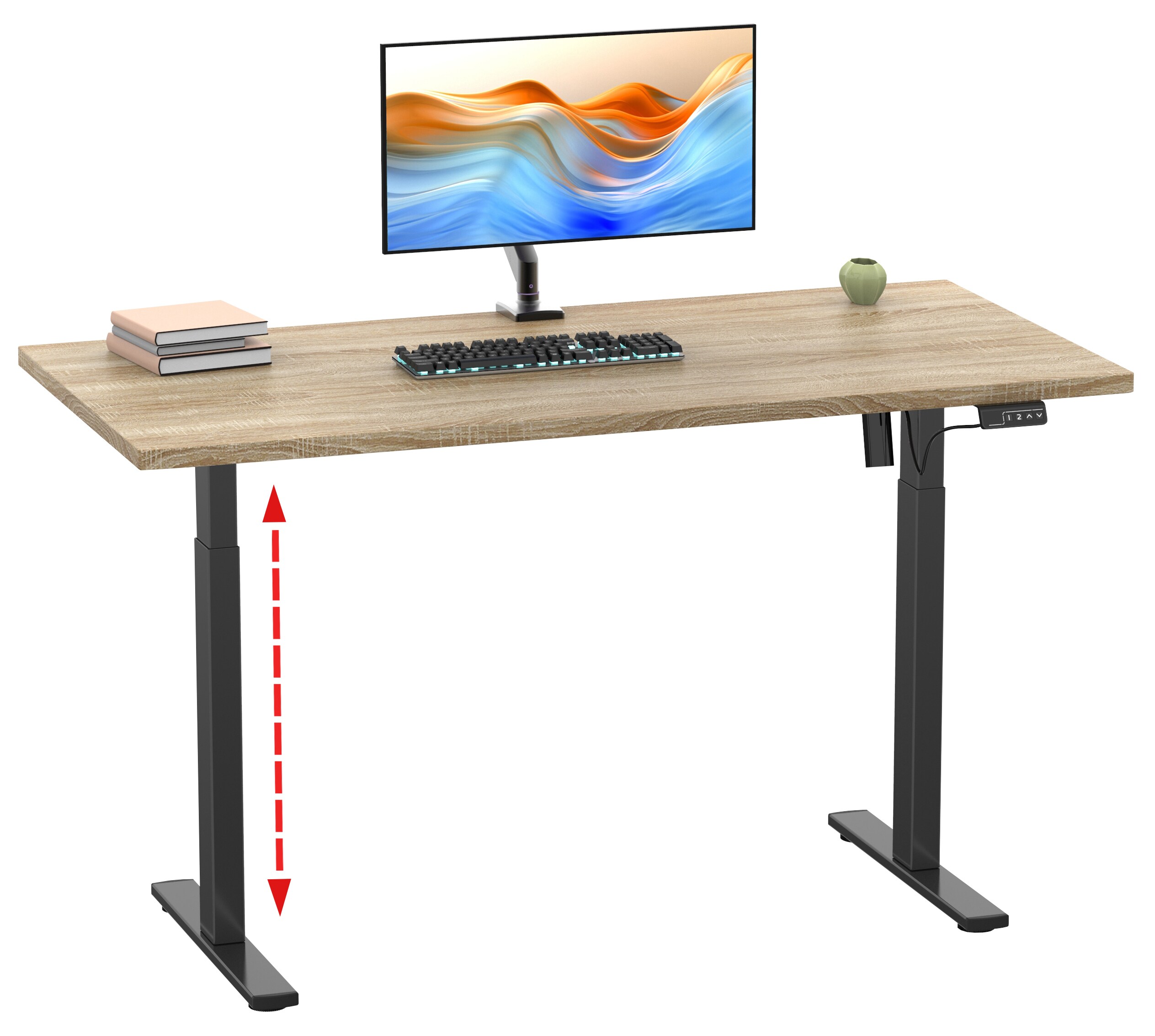 VCM Höhenverstellbarer Schreibtisch stufenlos elektrisch höhenverstellbar Lona 140x50 Schwarz