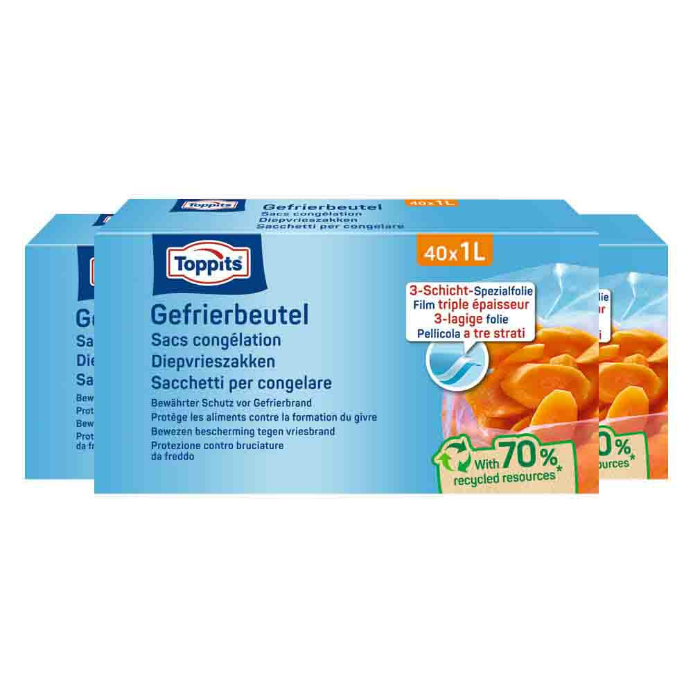 3x Toppits Diepvrieszakjes 1 liter40 stuks