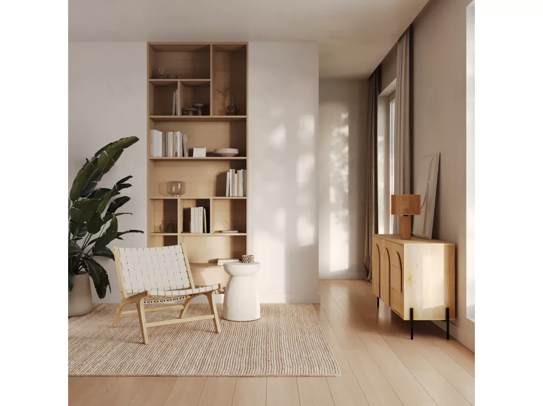 Fauteuil en teck et cuir tressé blanc - Kuna
