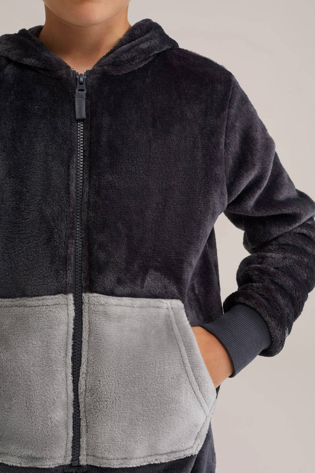 WE Fashion onesie dino antraciet/grijs/wit