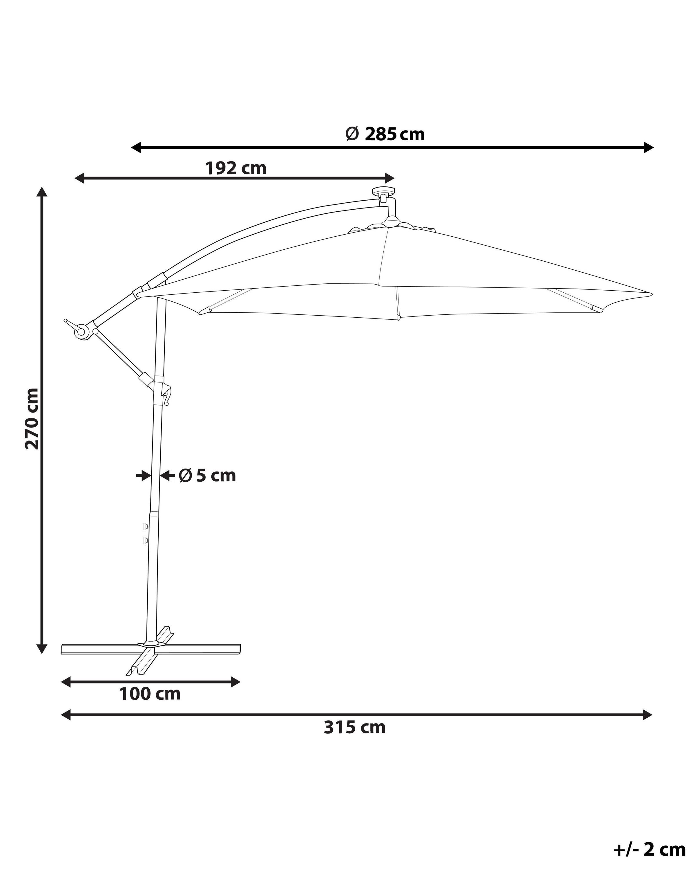 Zweefparasol LED 285 cm CORVAL Grafietgrijs
