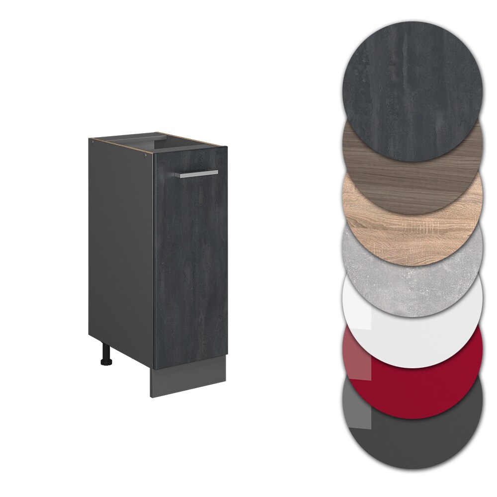 Vicco Apothekerunterschrank R-Line Schwarz Beton Anthrazit 30 cm mit Arbeitsplatte Weiß-Marmor