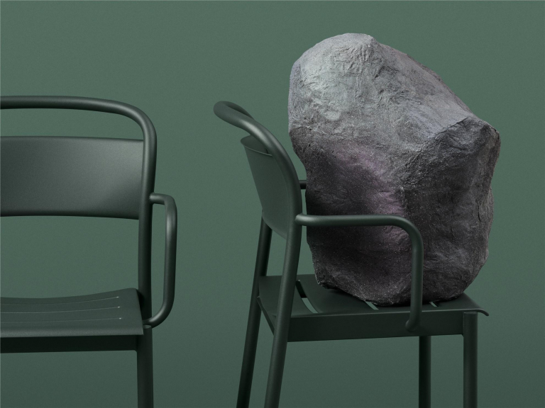 Muuto Linear steel tuinstoel met armleuning Dark Green
