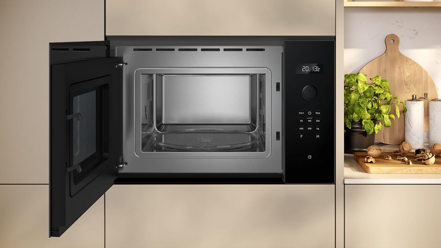 Neff N 50, HLAWD53K0, Einbau Mikrowelle, 59 x 38 cm, Easy Clean für schnelle Reinigung, LED Display, 1-Touch Buttons, Automatikprogramme, LED Innenbeleuchtung, 31,5 cm Drehteller, Schwarz