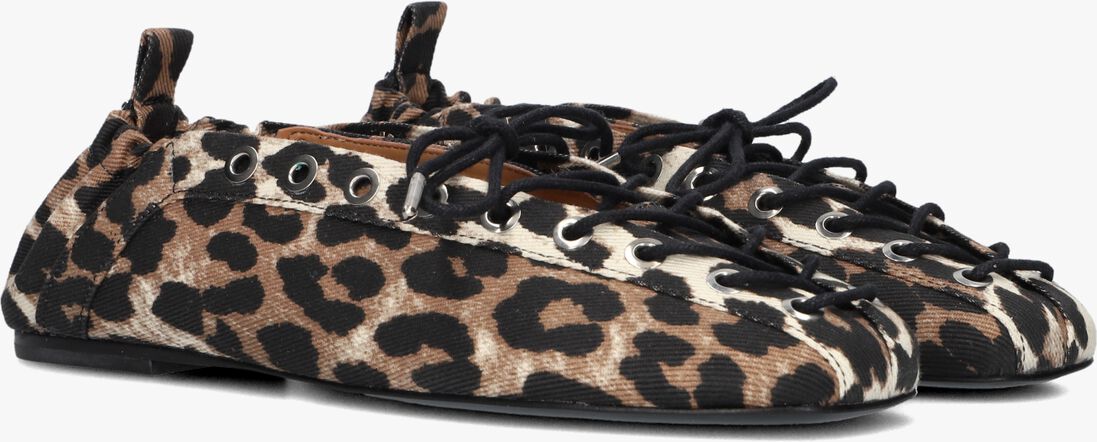 bruine ganni ballerina's lace up ballerina denim print