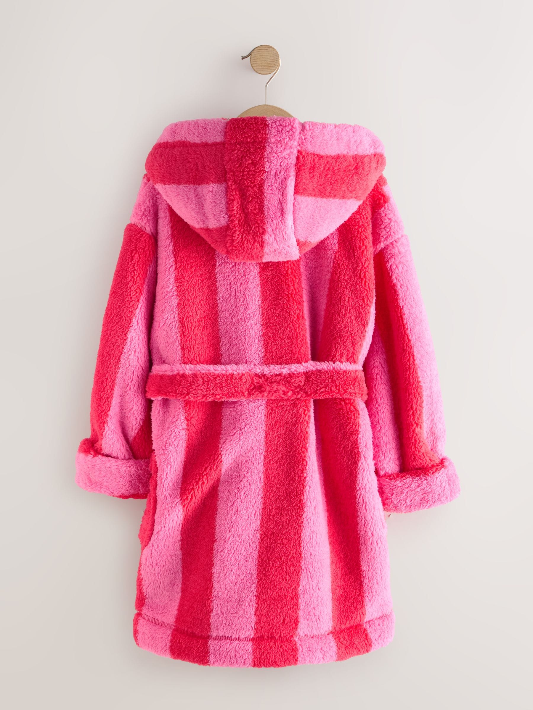 Roze/rood gestreept - Teddy fleece kamerjas (9mnd -16jr)