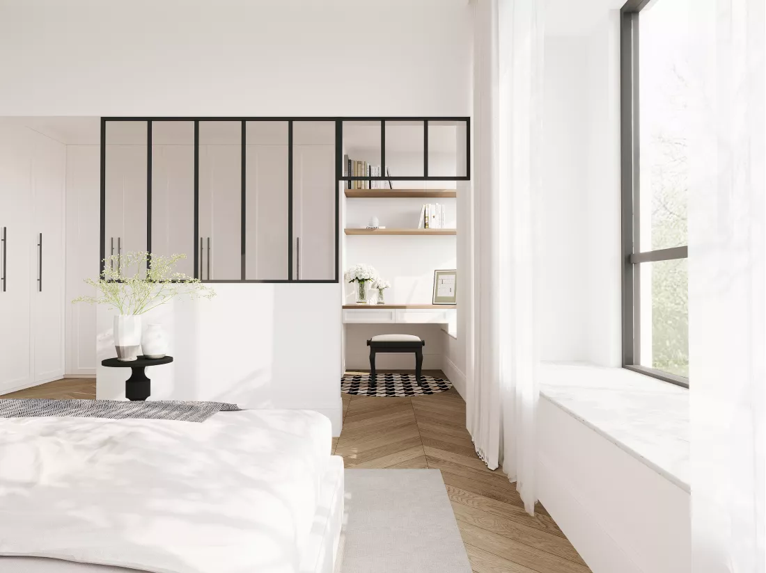 Verrière atelier avec imposte en aluminium thermolaqué - L150 x H105 + L83 x H40 cm - Noir - BAYVIEW