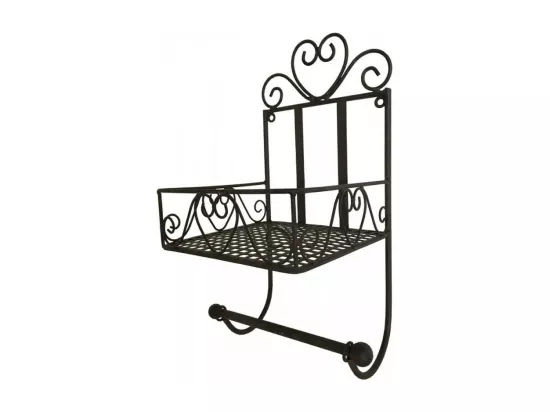 Etagère murale dérouleur papier toilette en fer forgé marron 37 x 18 cm