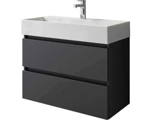 Pelipal Torino badkamermeubelset, BxHxD 81 x 66,7 x 40 cm, matzwarte fronten, 2-delige badkamermeubelset met witte keramische wastafel