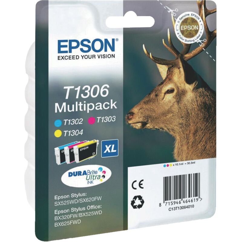 Epson T1306 Pack cartouche de 3 couleurs pour imprimante jet d'encre