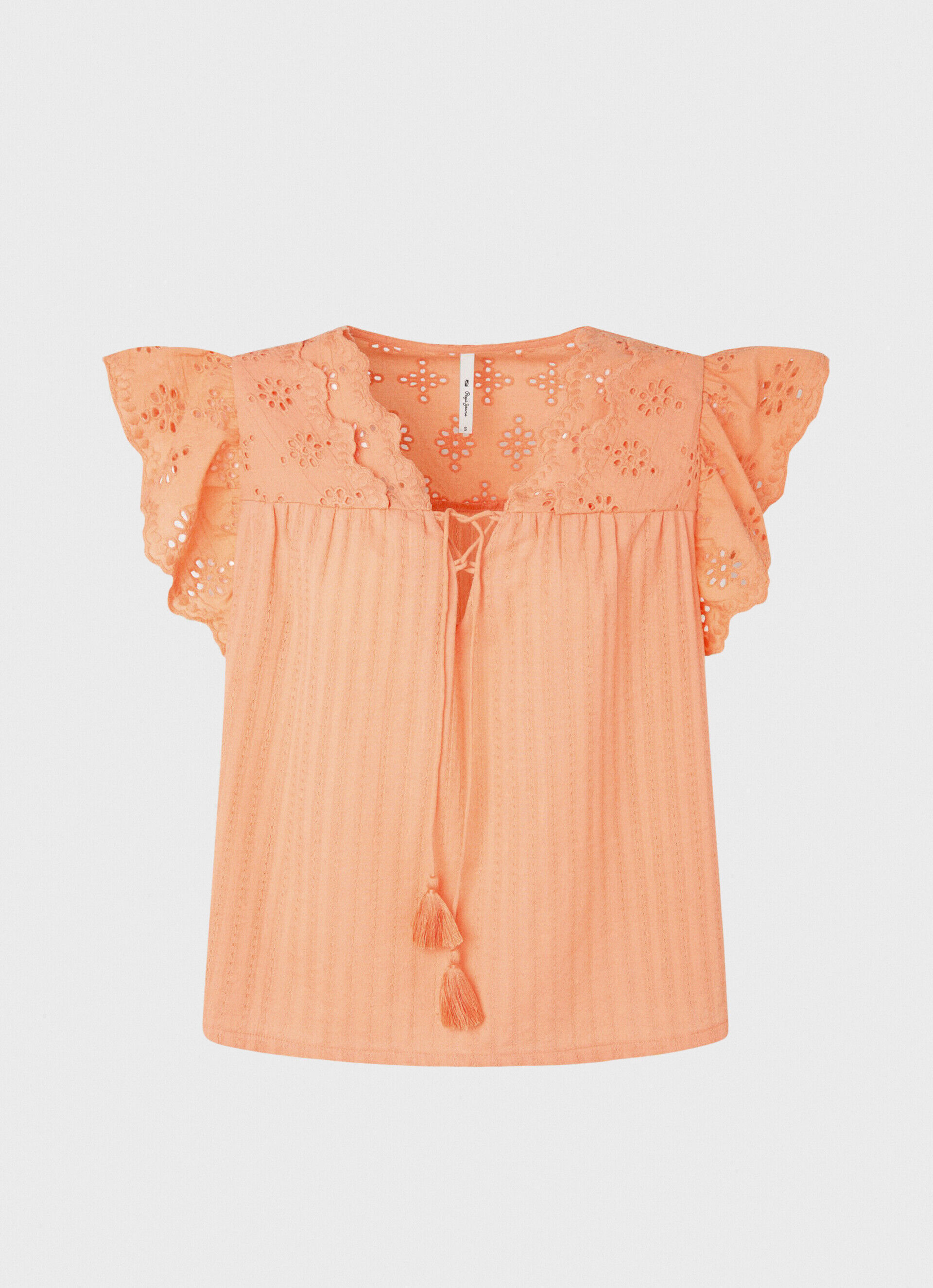 Blusa de algodão com detalhes vazados - pêssego e laranja