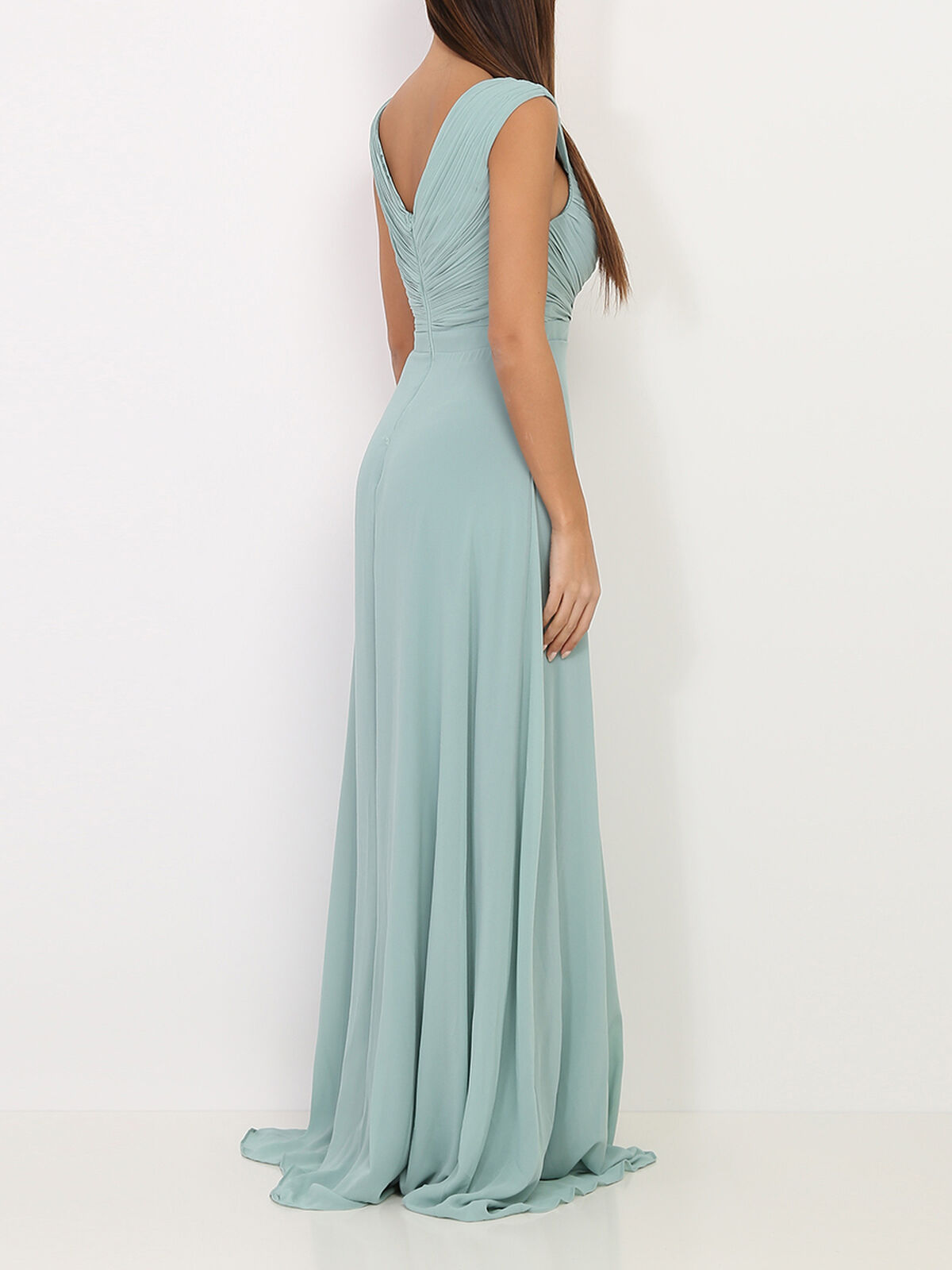 Robe longue drapée avec fente- Vert clair