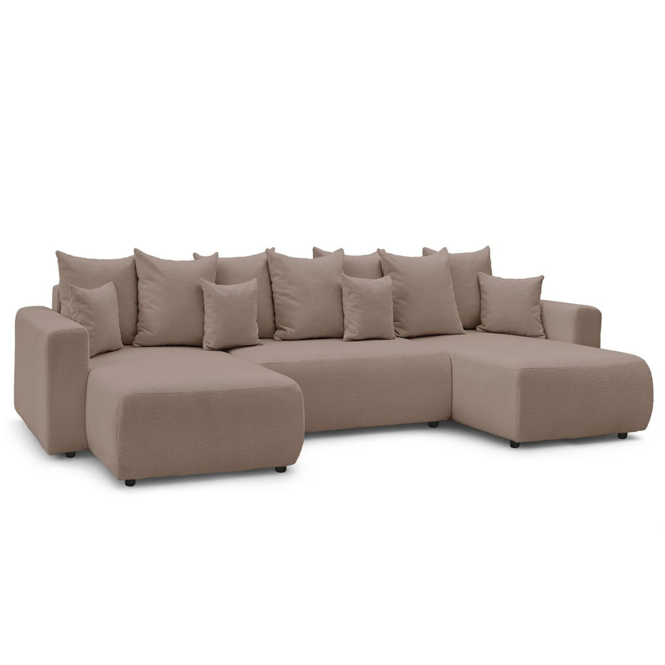 Bobochic Canapé panoramique convertible coffre bouclette envy marron - 386x153x95 cm