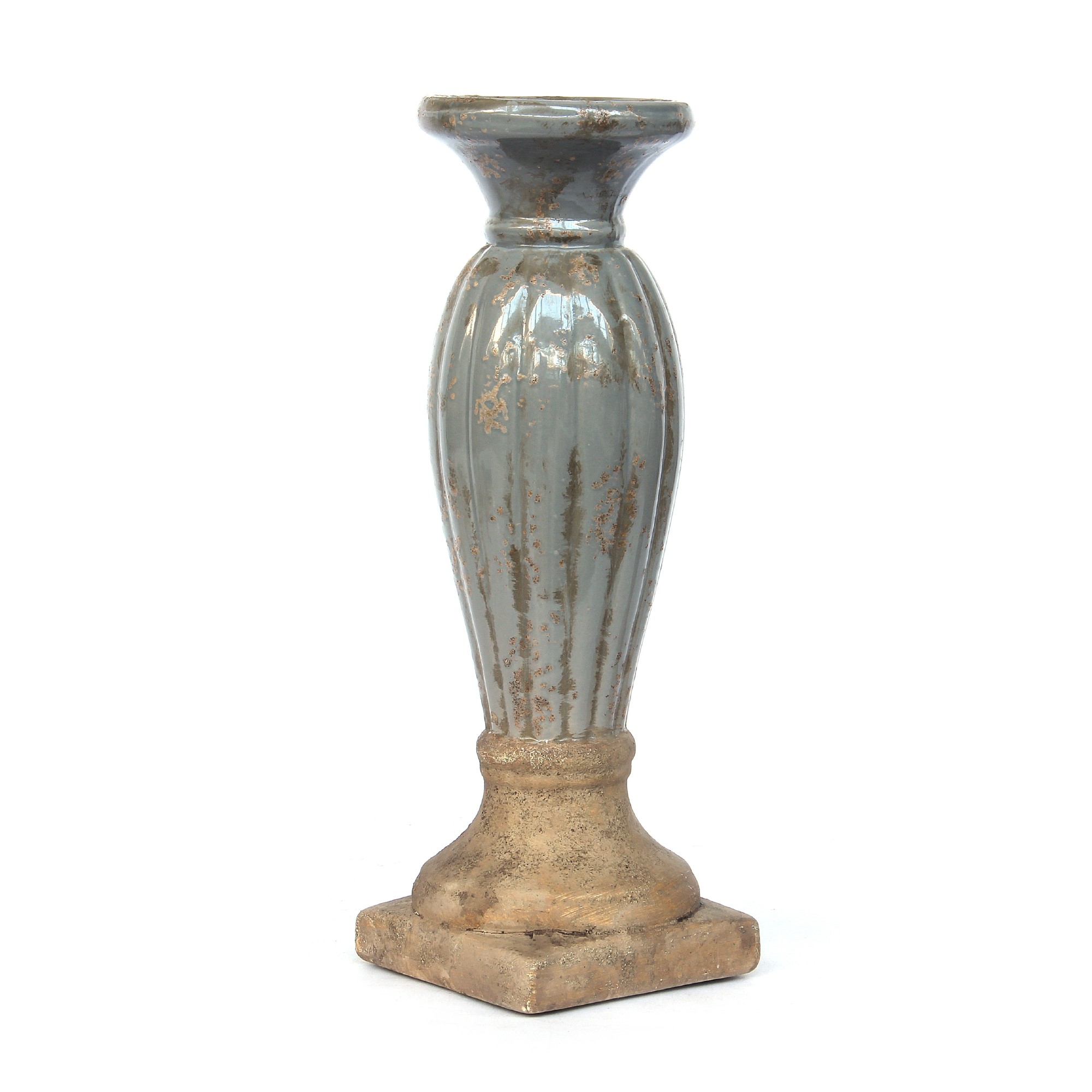 Keramik-Kerzenhalter, grau, natur, Ø 13 cm, H 39 cm von fischer's lagerhaus