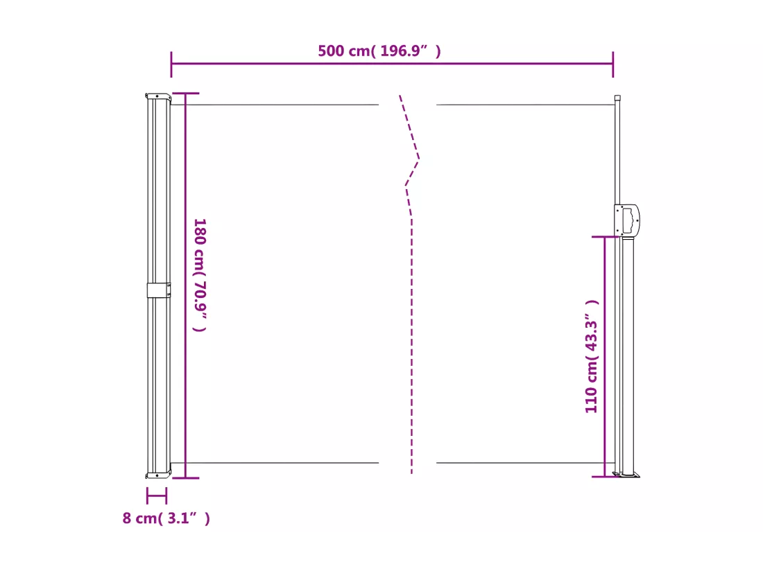 Auvent latéral rétractable crème 180x500 cm