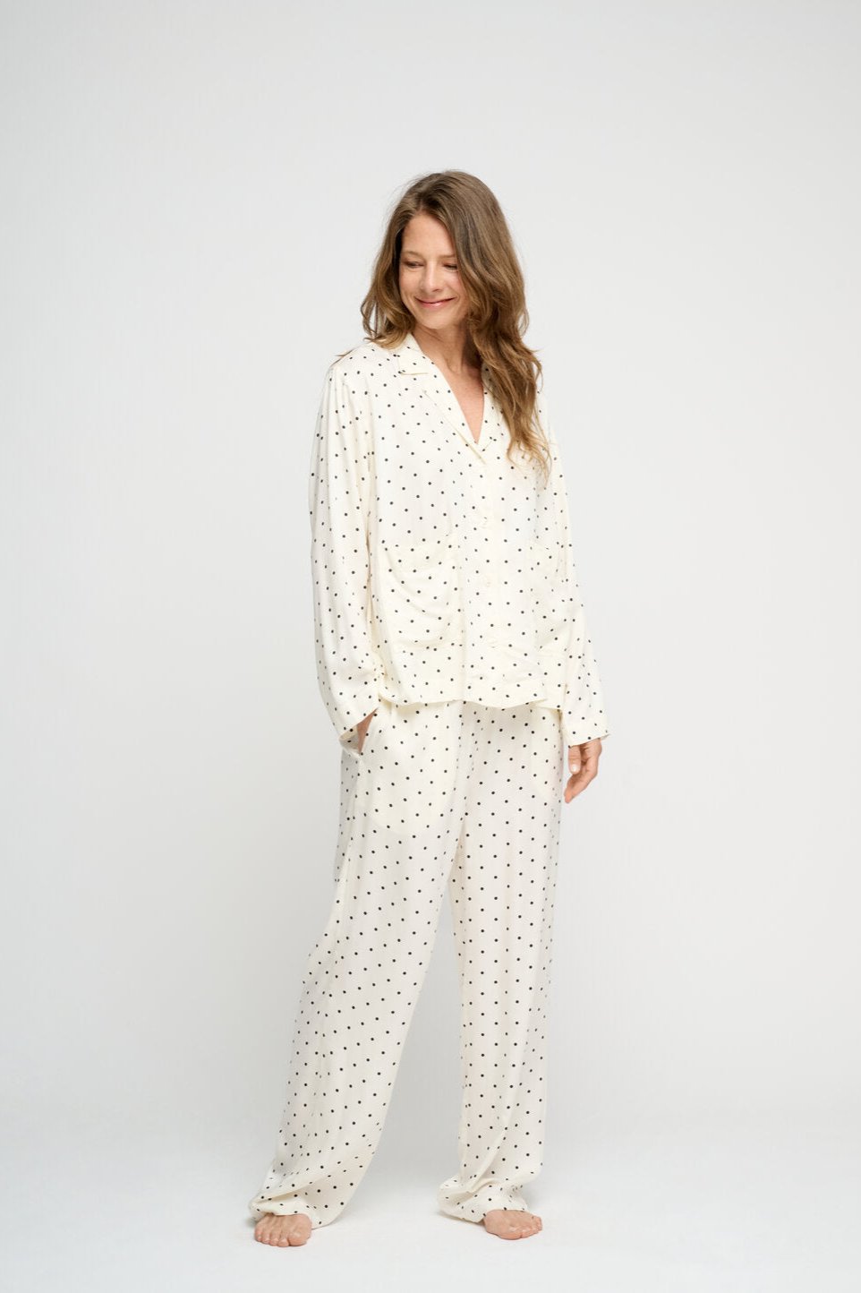 Moshi Moshi Mind  Moon silky natbukser - ecru/black dots