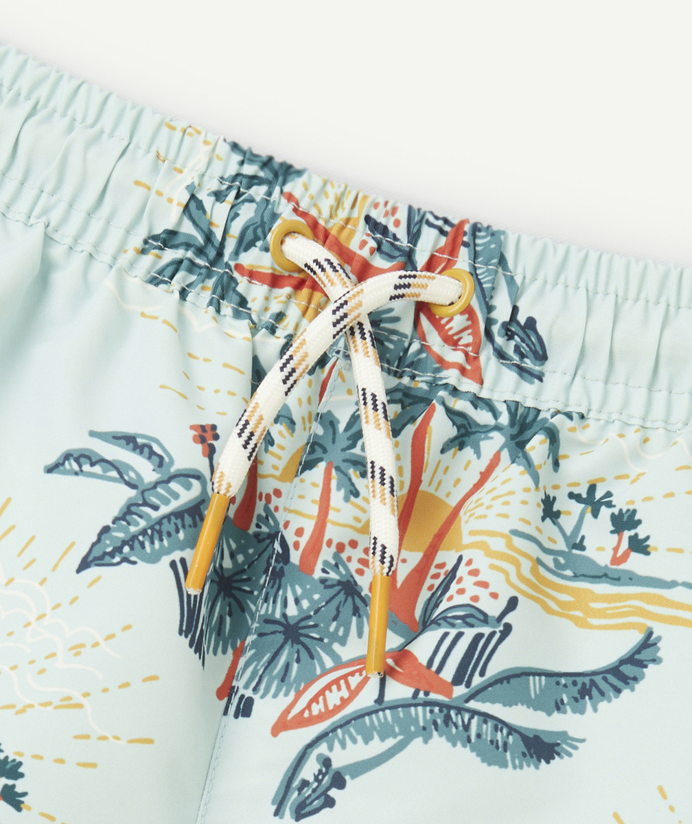 SHORT DE BAIN GARÇON EN FIBRES RECYCLÉES VERT IMPRIMÉ PALMIER