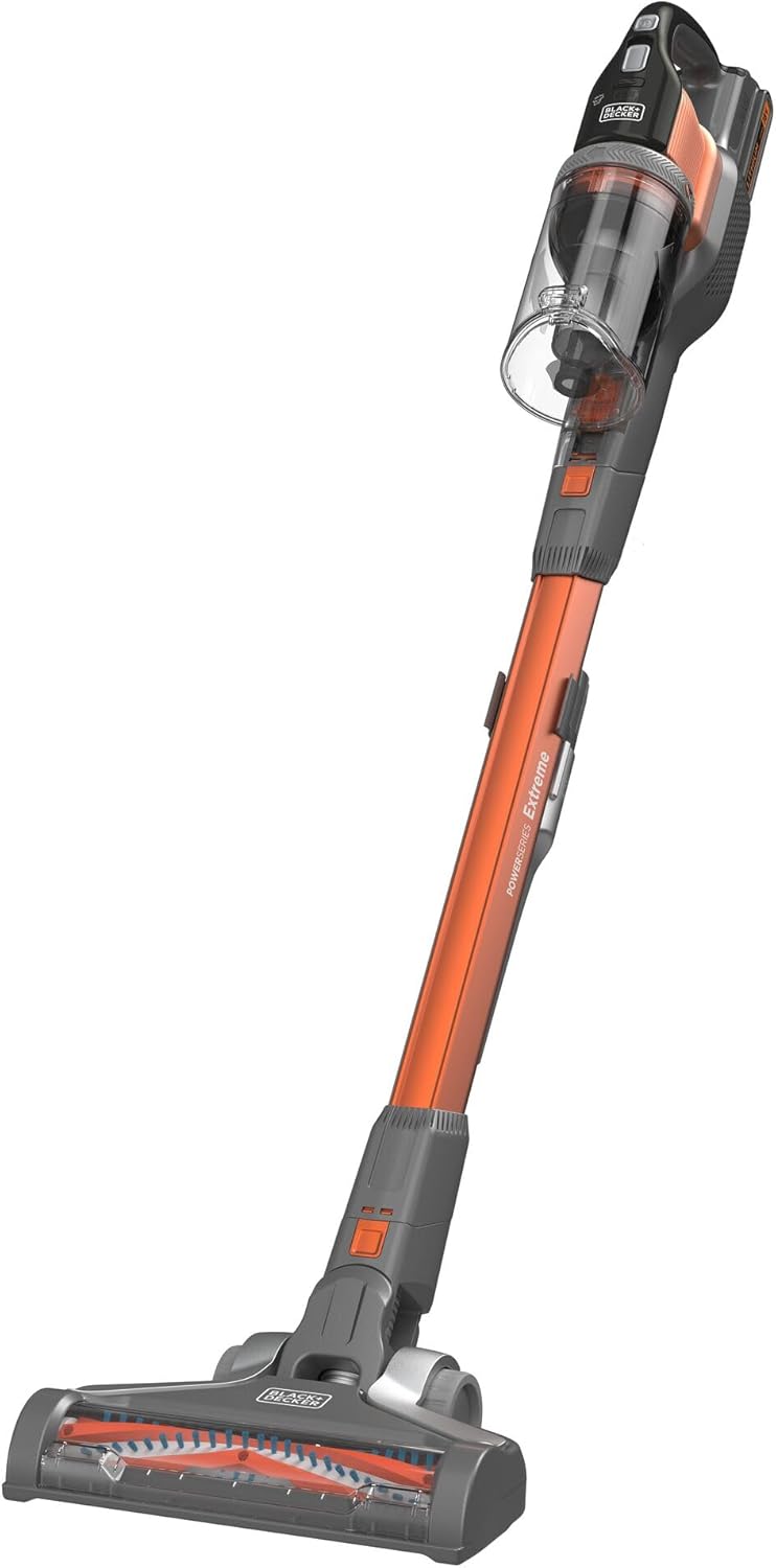 Black+Decker 4in1 Akku-Stielsauger (18V, 2.0Ah, beutelloser Boden- & Handstaubsauger mit Elektrobürste, kabellos, inkl. Fugendüste, Akku, Ladegerät & Wandhalterung) BHFEV182C