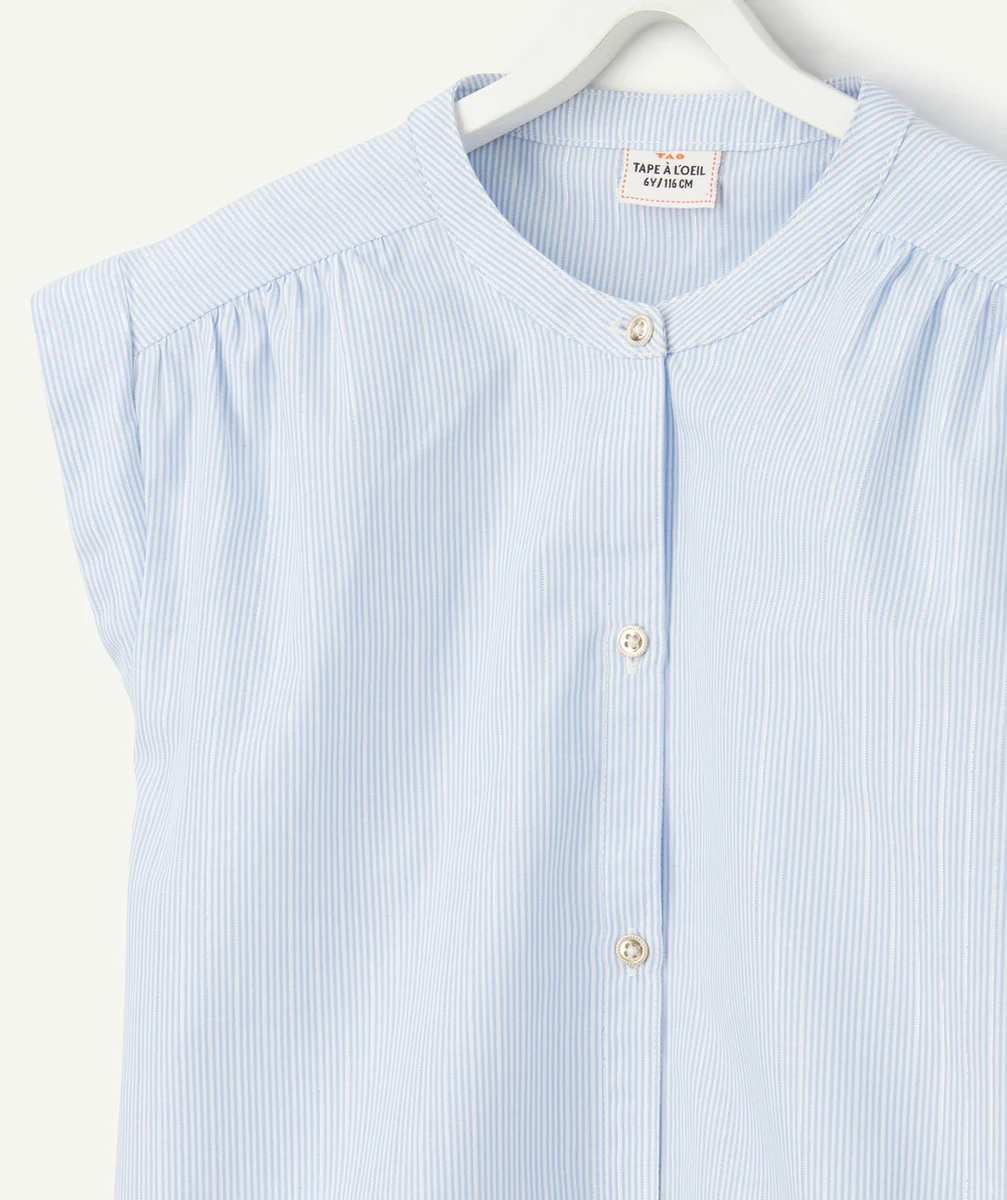 BLOUSE MANCHES COURTES FILLE IMPRIMÉ À RAYURES BLEUES