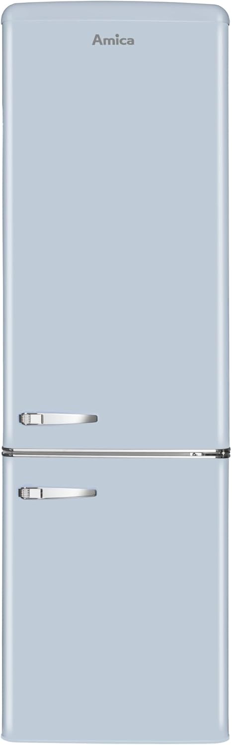 Amica KGCR 387 100 L Retro Kühl-/Gefrierkombination / Baby Blue (Hellblau) / 181cm (H) x 55cm (B) x 62cm (T) / Retro-Design / Kühlschrank mit Gefrierfach