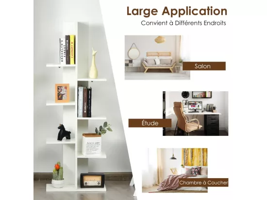 Bibliothèque forme arbre à 8 niveaux, étagère de rangement pour enfants/adultes, blanc
