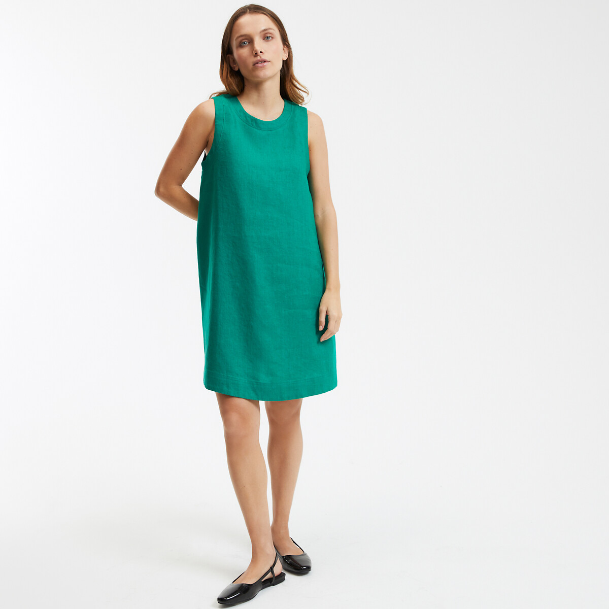 COLEÇÃO LA REDOUTE<br>Vestido curto de linho com modelagem evasê e sem mangas