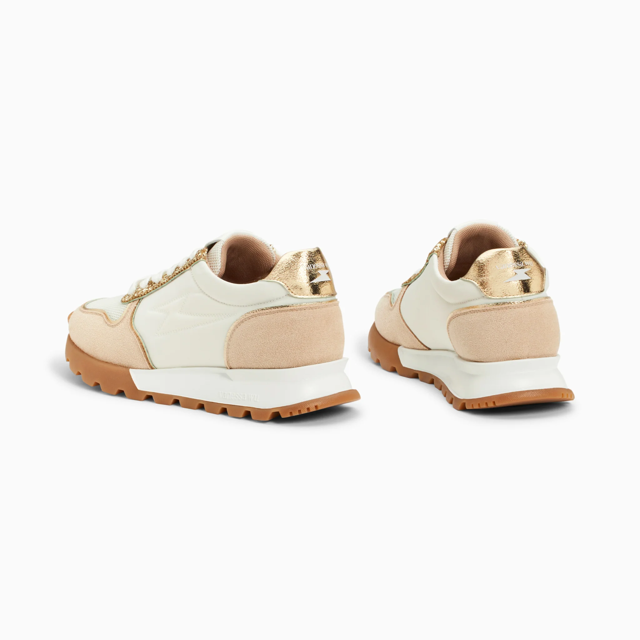 Sneakers-Baskets éclair Paola beige et or à semelle running