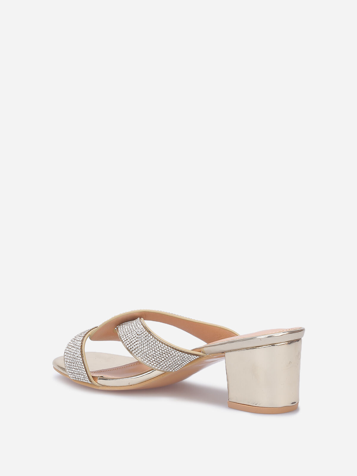 Mules à brides croisées et strass grandes tailles- Doré