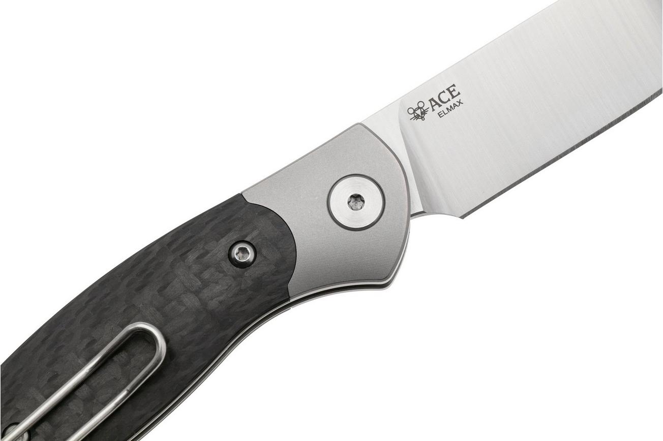 GiantMouse ACE Farley V2 TI-B-CF Satin Elmax, Titanium Bolster, Carbon Fiber, zakmes, Ansø en Voxnaes design