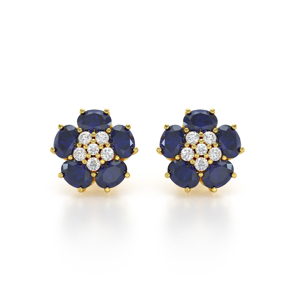 Boucles d'oreilles ADEN Or 585 Jaune et Saphir Fleur 2.86grs
