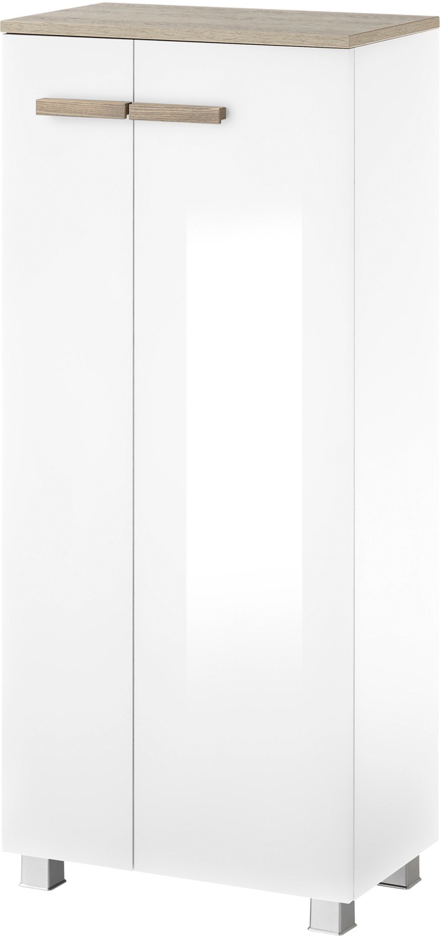 PLACES OF STYLE Midischrank »SOLiD, Badschrank im modernen Design, Schrank mit Holzgriffen« in zwei Farben verfügbar, mit Stauraum, stehend o. hängend montierbar