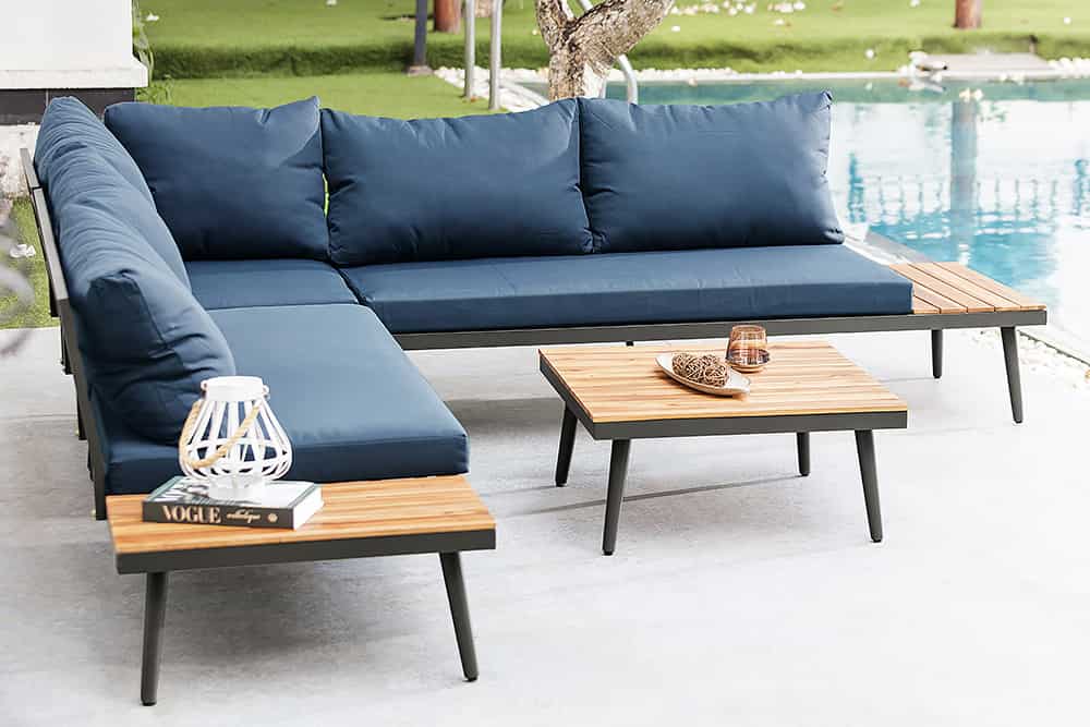Outdoor Garten-Lounge-Set CANNES 250cm anthrazit natur Akazie inkl. Tisch und Kissen