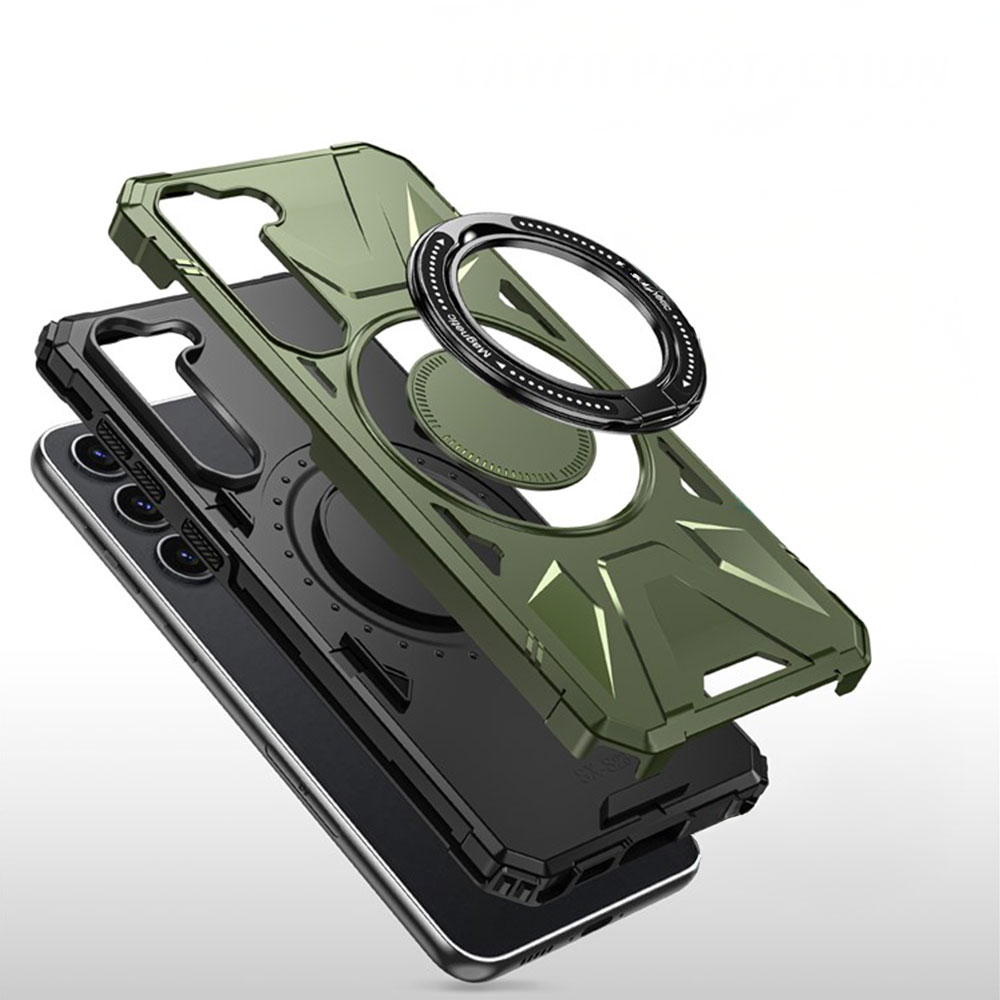 Samsung Galaxy S25  Plus / S24  Plus Hybrid Outdoor Hardcase Hülle mit MagSafe-Modul   Kickstand Aufsteller - Grün / Schwarz