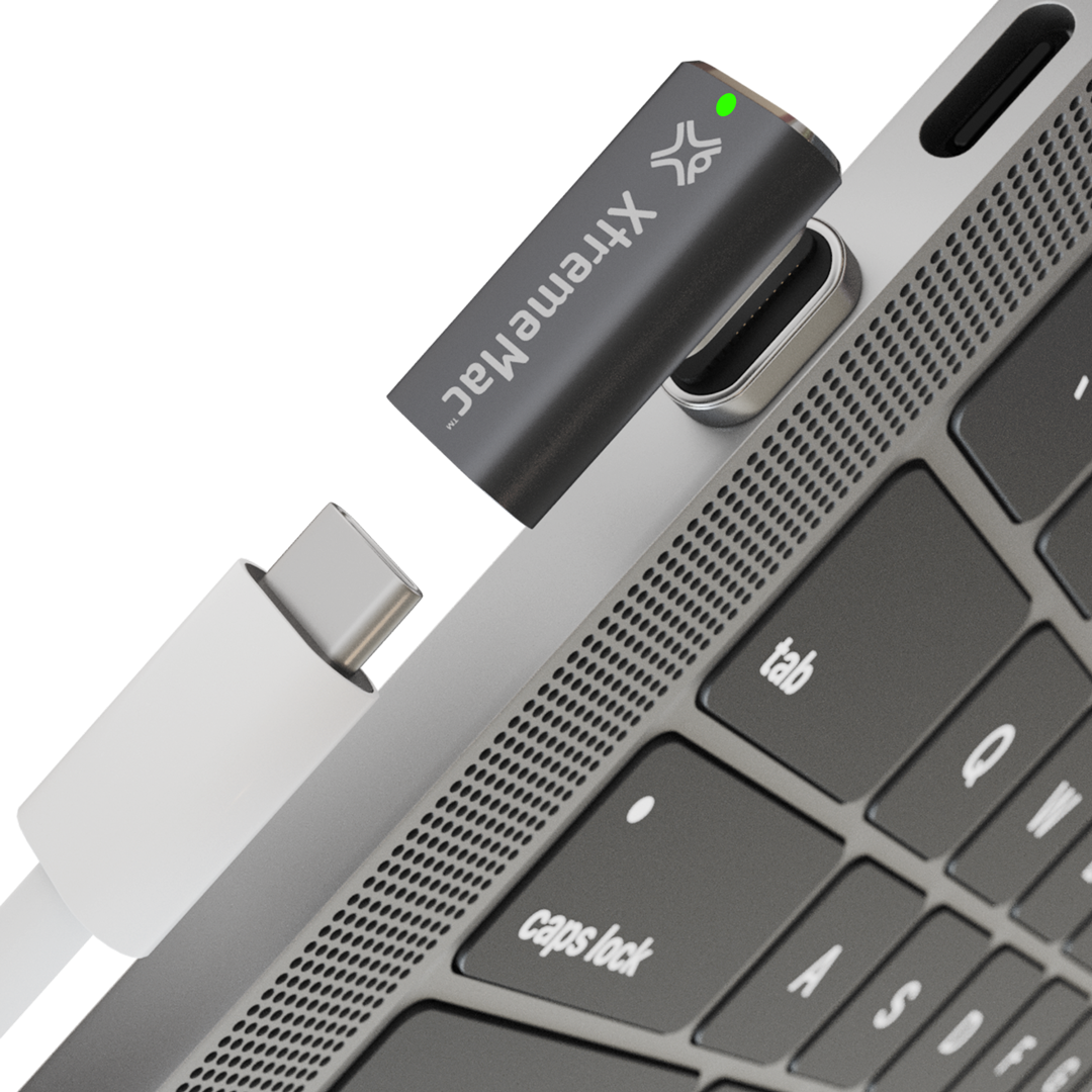 (100W) USB C (M) auf USB C (W) Magnetischer 90° Winkel Lade und Daten Adapter  Buchse 10 Gbit/s - Grau