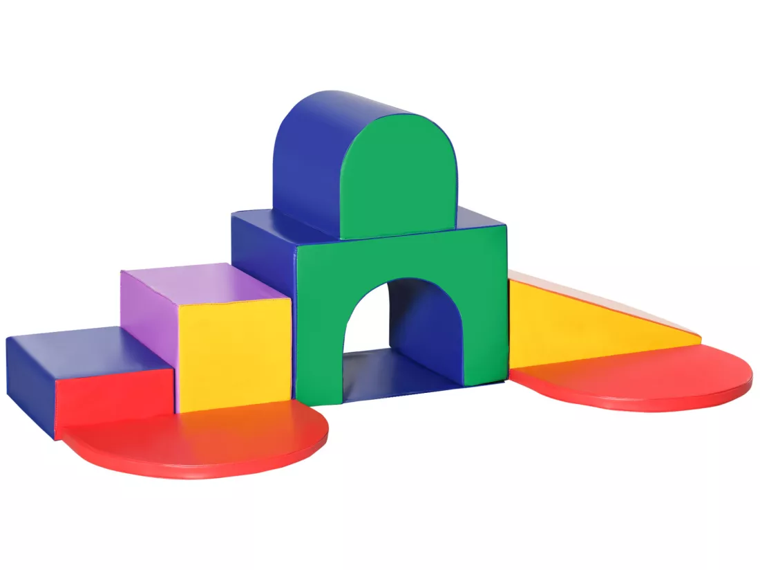 7 blocs de construction en mousse XXL - modules de motricité - jouets éducatifs - certifiés normes EN71-1-2-3 - mousse EPE revêtement PU multicolore