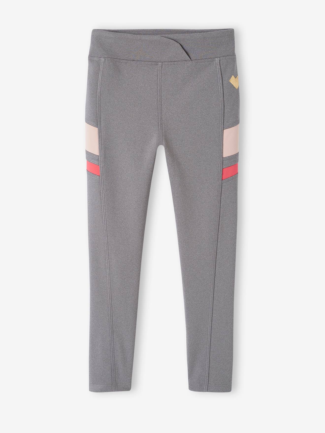 Leggings esportivas azul-marinho em tecido técnico com detalhes sofisticados para meninas.