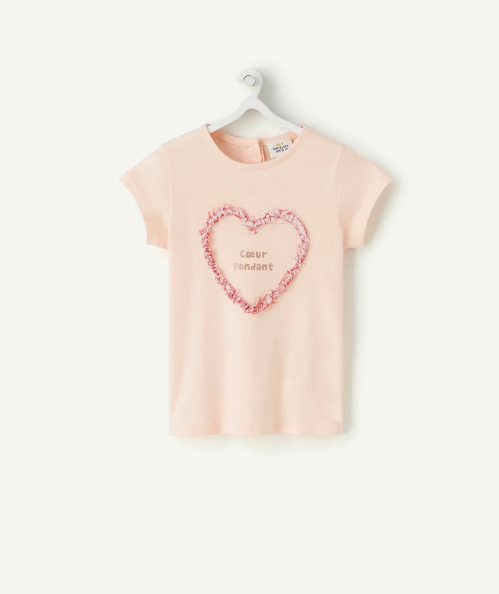 T-SHIRT BÉBÉ FILLE EN COTON BIO ROSE PÂLE AVEC COEUR