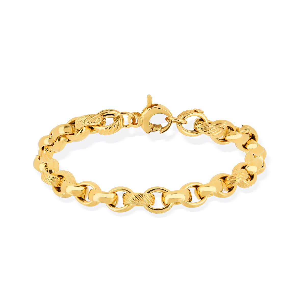 Bracelet or 750 jaune mailles ovales alternées 18 cm