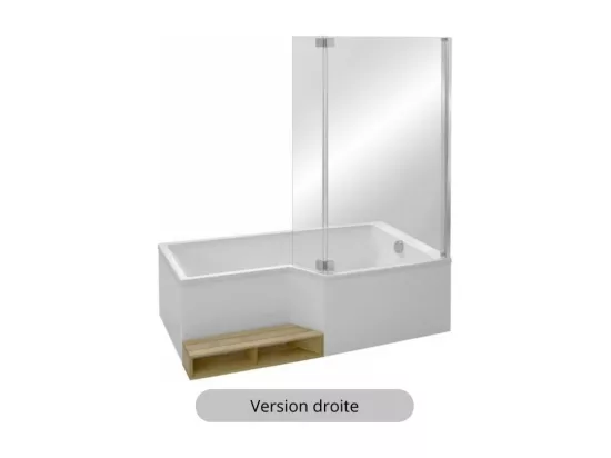 Baignoire bain douche JACOB DELAFON Neo 160 x 90 droite + pare bain + tablier + étagère