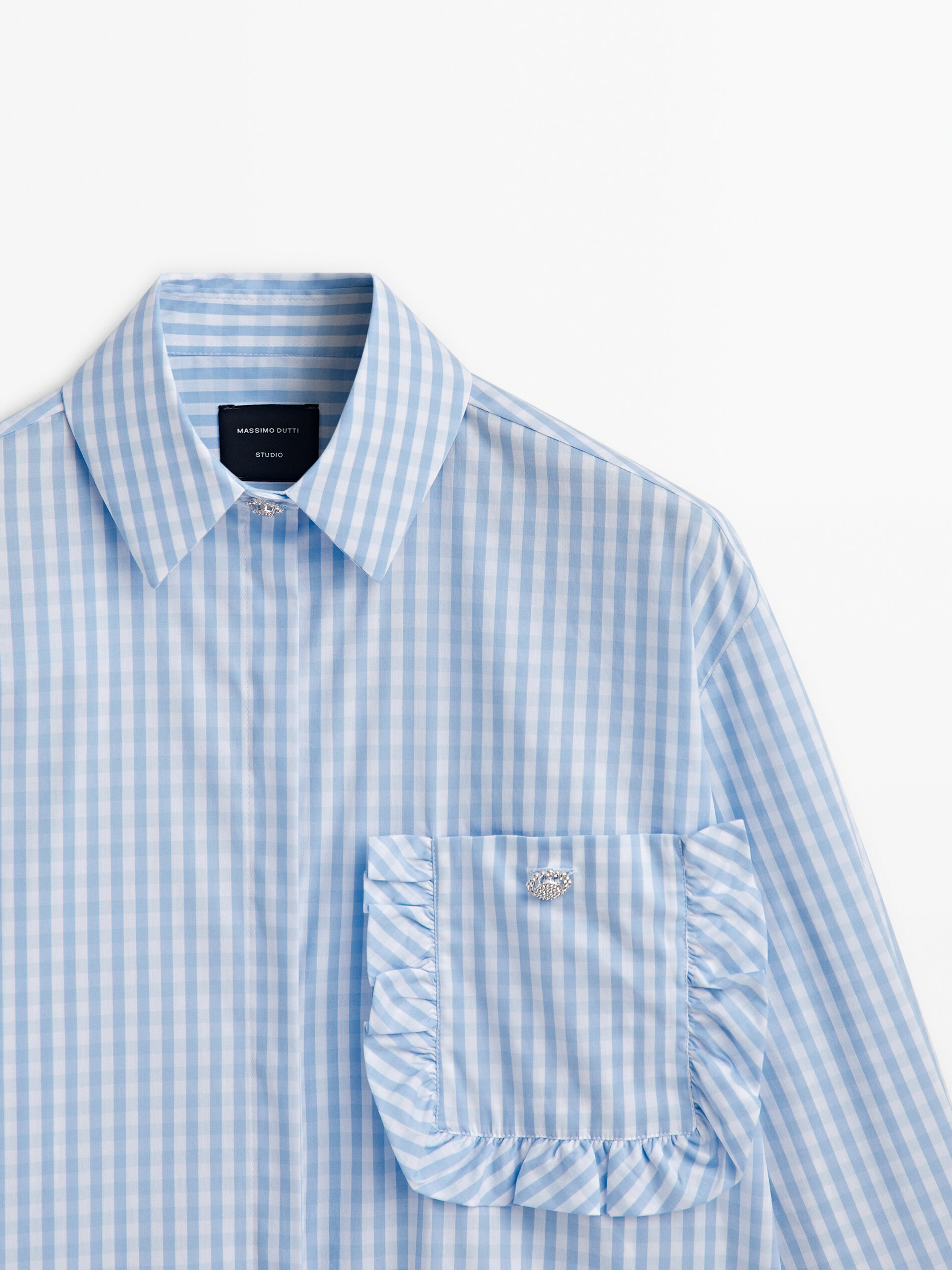 Camisa xadrez vichy com bolso com babado - Studio - AZUL