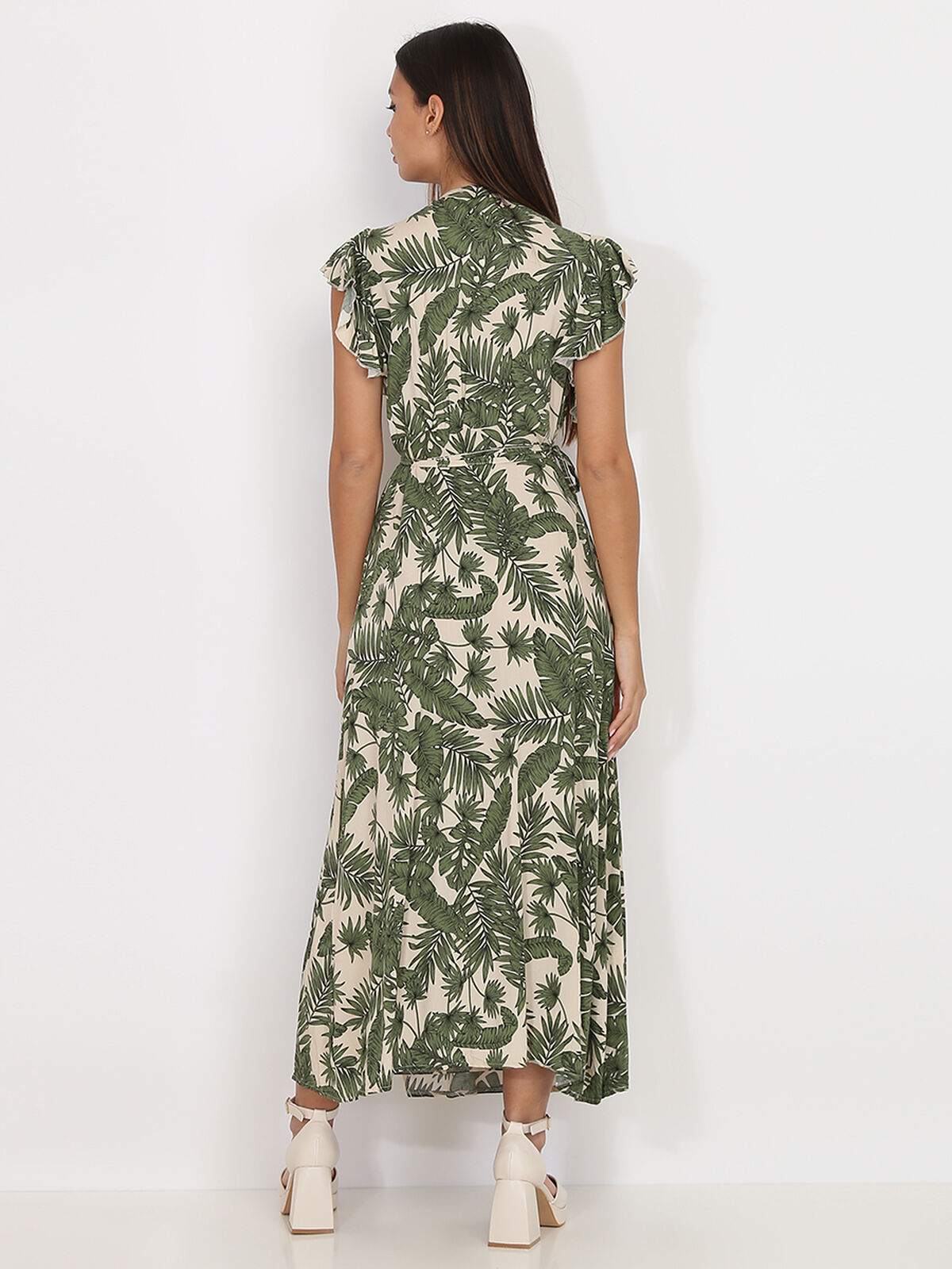 Robe portefeuille à feuilles de palmier- Vert